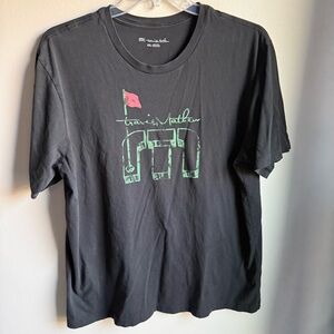 Travis Mathew Golf T-Shirt Size XXL Distressed Logo Look Charcoal Grey and Green